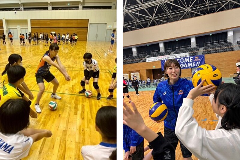 Toray Arrows members collaborated with local governments and volleyball associations across Japan to conduct volleyball clinics and school visits. (Toray Arrows Volleyball Club Shiga)