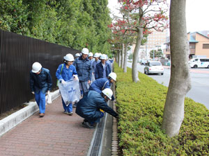 街路樹の植え込みの中まで、しっかり探します