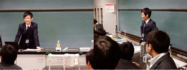 化学実験室で授業をする先端材料研究所の田中（健）研究員